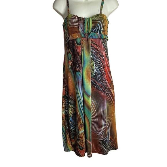 CYN by Cynthia Mehro Peacock Y2K Vintage Midi Dress S/M - Picture 1 of 8